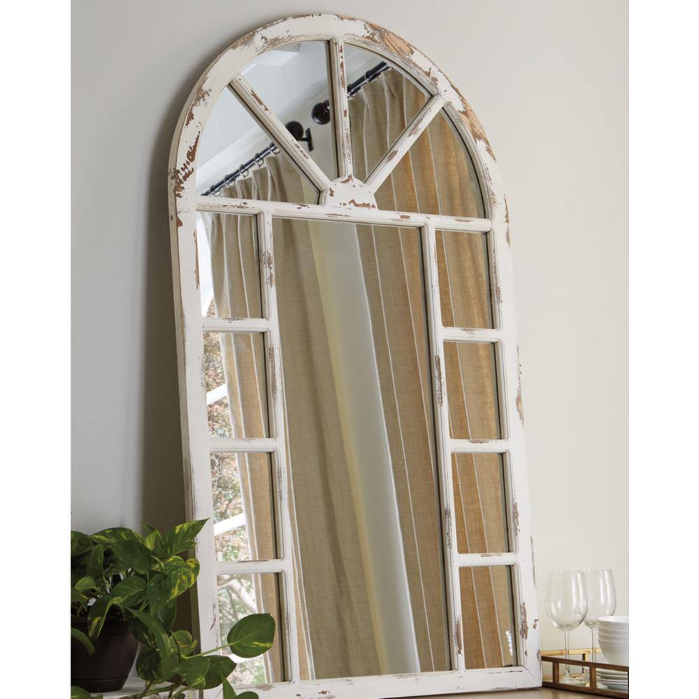 White Distressed Wood Rectangular Accent Mirror, 30" x 52"