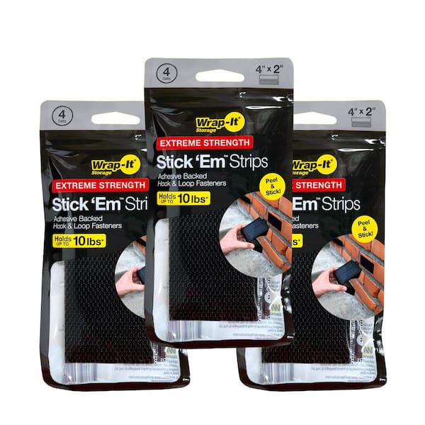 4 in. x 2 in. Stick 'Ems Extreme Strength Adhesive Backed Hook and Loop Strips (12-Sets)