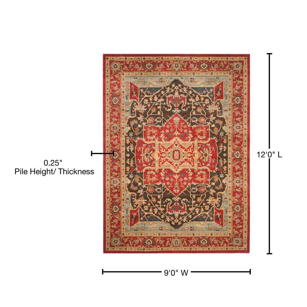 Elegant Red Synthetic 9' x 12' Hand-Knotted Reversible Area Rug