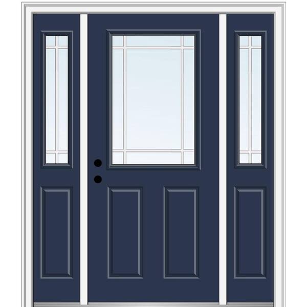 MMI Door 64 in. x 80 in. Internal Grilles Right-Hand Inswing 1/2-Lite Clear Painted Steel Prehung Front Door with Sidelites