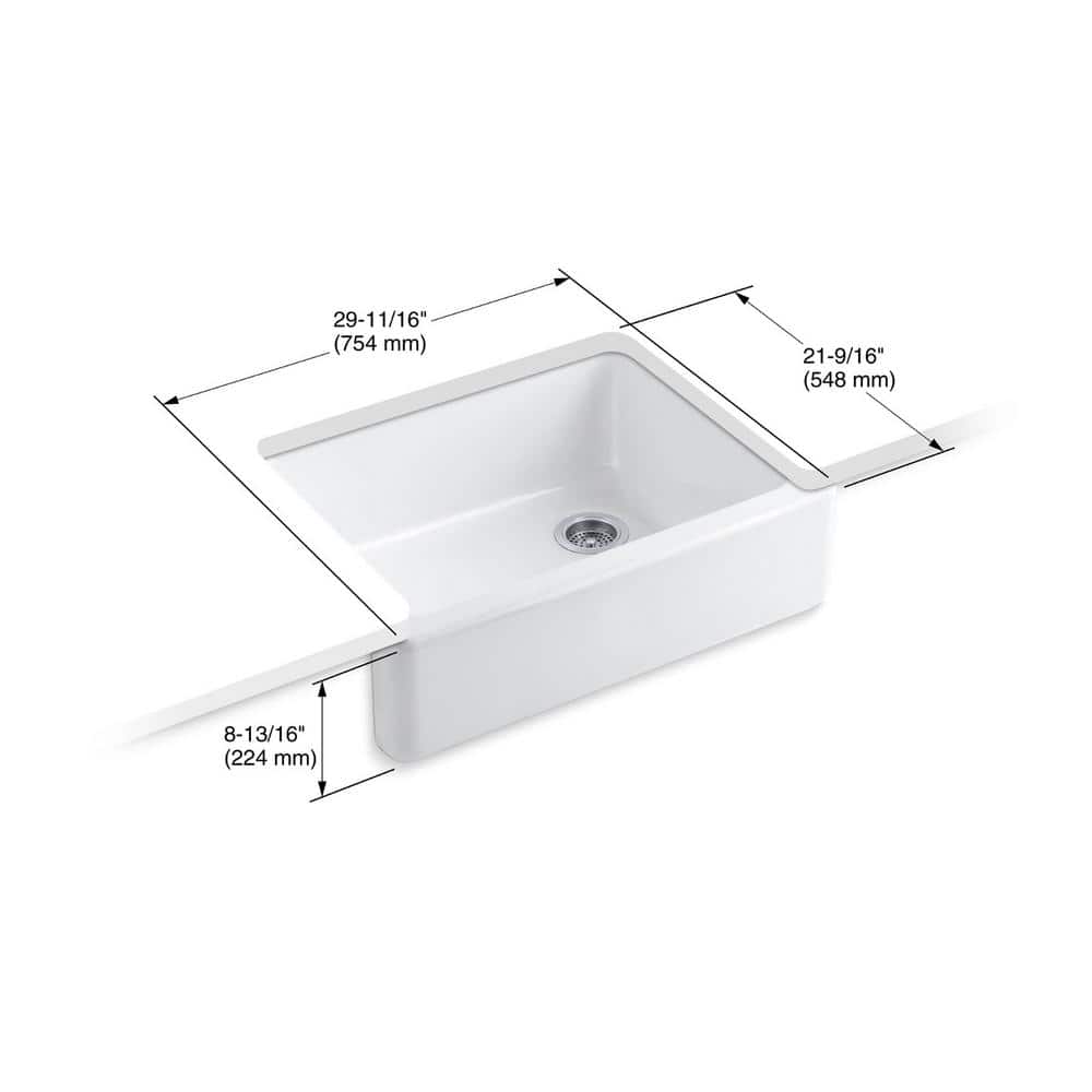 White 30-Inch Cast Iron Farmhouse Single Bowl Kitchen Sink