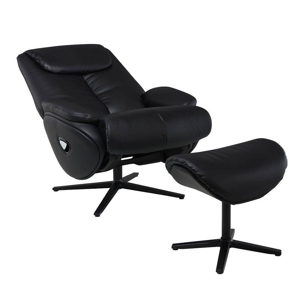 Black Leather Swivel Accent Chair with Ottoman