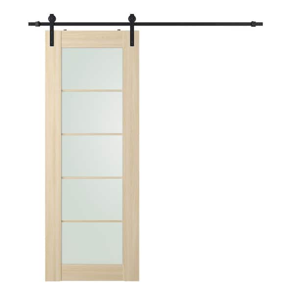 Belldinni Vona 5-Lite 18 in. x 80 in. Frosted Glass Loire Ash Finished Composite Wood Sliding Barn Door with Hardware Kit