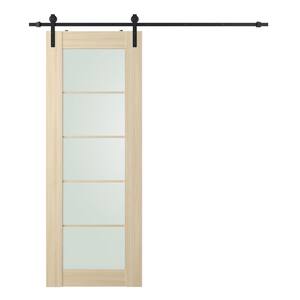 Vona 5-Lite 30 in. x 80 in. Frosted Glass Loire Ash Finished Composite Wood Sliding Barn Door with Hardware Kit