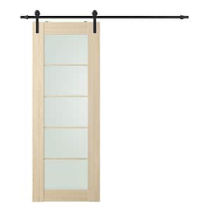 Vona 5-Lite 28 in. x 84 in. Frosted Glass Loire Ash Finished Composite Wood Sliding Barn Door with Hardware Kit