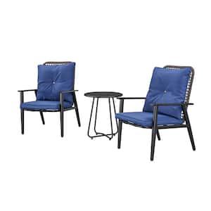 3 of Pieces Metal Patio Conversation Set with Blue Cushions