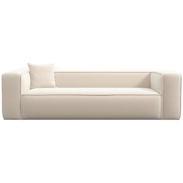 Ashcroft Furniture Co Bellevue 92 in. Square Arm 3-Seater Sofa in Ivory