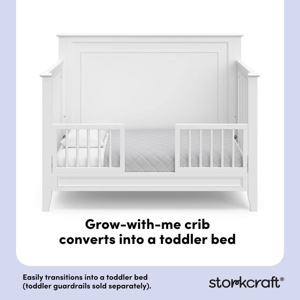 White 5-in-1 Convertible Crib with Mattress Protector