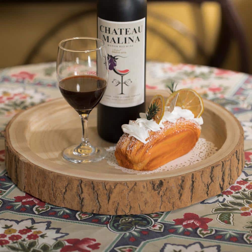 Rustic Round Wood Tree Bark Serving Tray