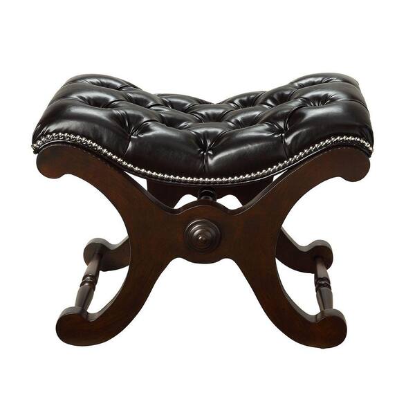 HomeSullivan Tabitha Dark Brown Faux Leather Tufted Vanity Bench - DISCONTINUED