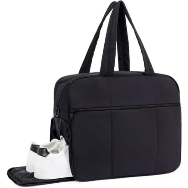 Anqtovp Black Puffer Tote Bag with Adjustable Strap