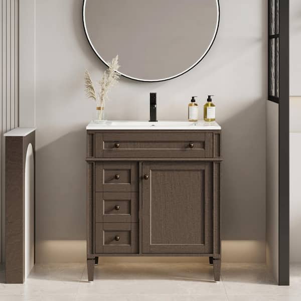 Happy 30 in. W x 18 in. D x 34 in. H Bathroom Vanity in Gray with White Carrara Marble Top with White Sink