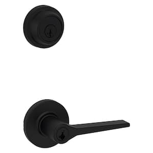 Hollis Round Rose Matte Black Lever with Single Cylinder Deadbolt Combo Pack Featuring SmartKey Security