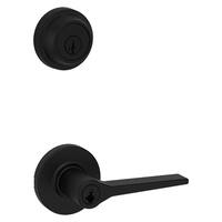 Halifax Matte Black Entry Door Lever with Single Cylinder Deadbolt Combo Pack featuring SmartKey Security