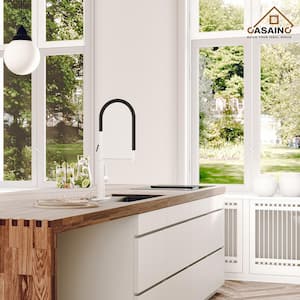 Single Handle Standard Kitchen Faucet with Fast Mount and Deck Plate, in Matte White