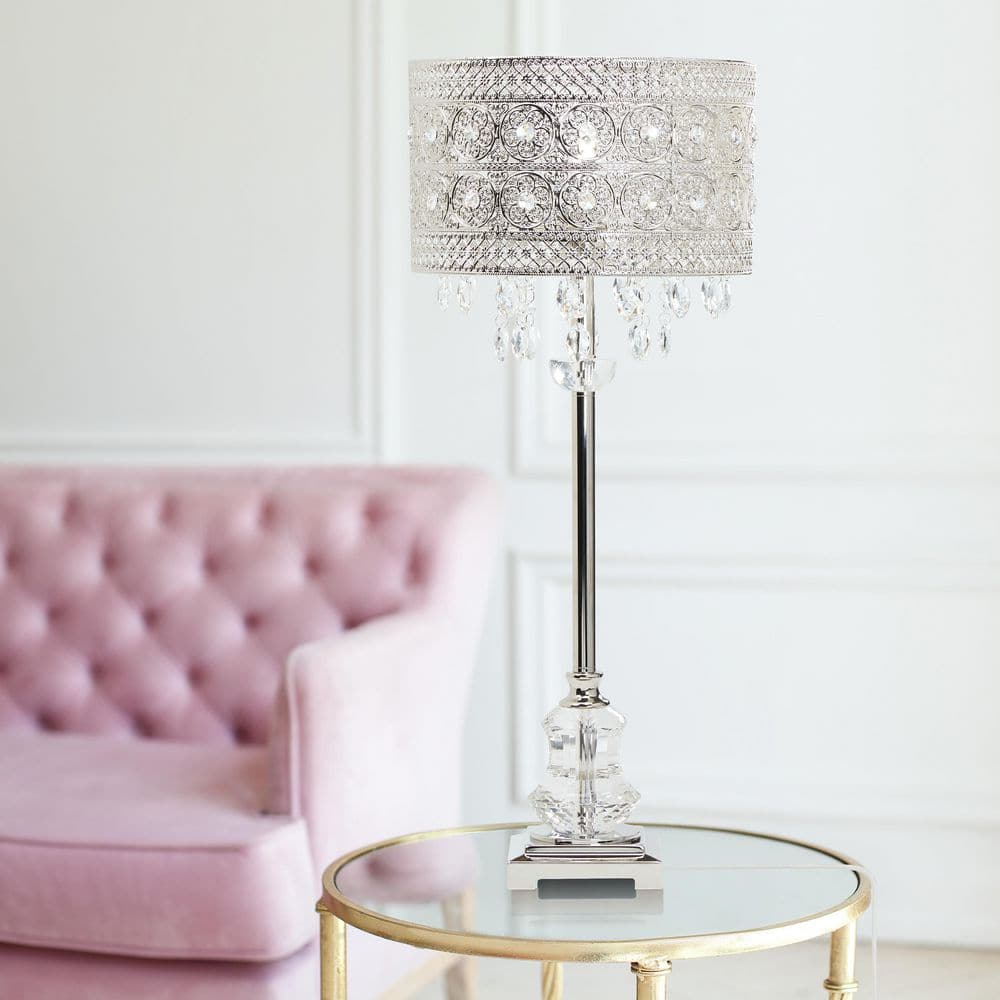 Brielle 28.75 in. Silver Table Lamp with Polished Nickel and Crystal Shade price history on PriceWatchPro
