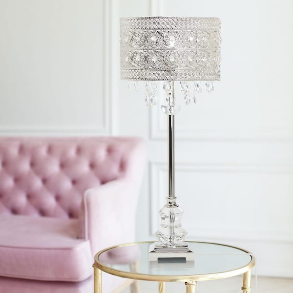River of Goods Brielle 28.75 in. Silver Table Lamp with Polished Nickel and Crystal Shade