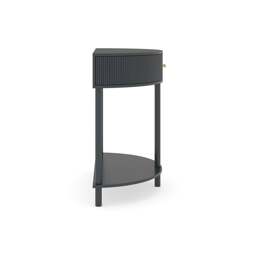 Noble House Rhett 31.5 in. Dark Gray Half Moon Wood Console Table, End Table with 2 Storage Drawers, Bottom Shelf, Woodgrain (Little damage; see the picture) (no test)