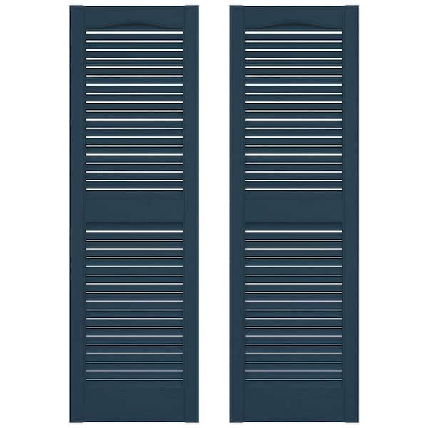 Builders Edge 12 in. x 31 in. Louvered Vinyl Exterior Shutters Pair in Classic Blue