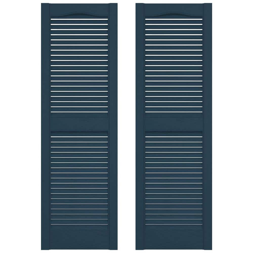 Builders Edge 14.5 in. x 36 in. Louvered Vinyl Exterior Shutters Pair in Classic Blue