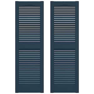 14.5 in. x 60 in. Louvered Vinyl Exterior Shutters Pair in Classic Blue