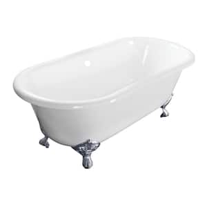 60 in. Cast Iron Double Ended Clawfoot Bathtub in White with Feet in Polished Chrome