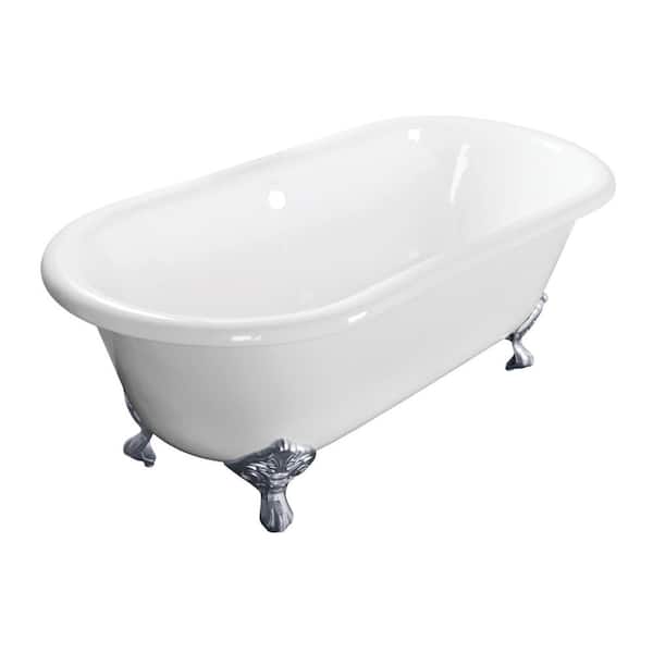 Cast Iron Double Ended Clawfoot Bathtub, White Cast Iron Clawfoot Bathtub