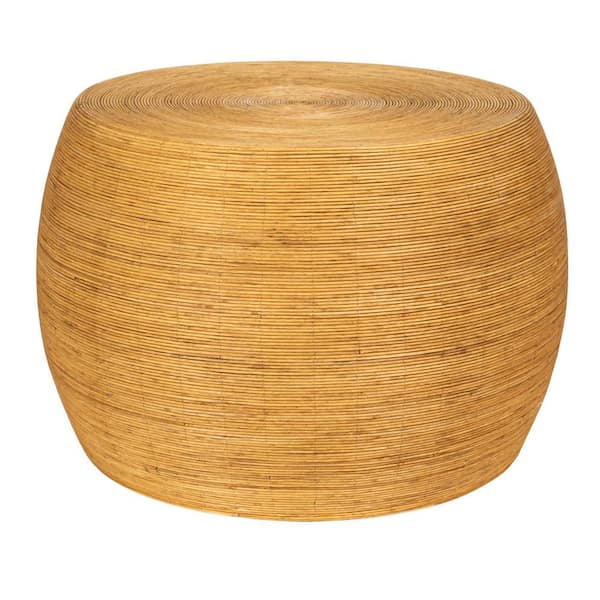 Storied Home 26.9 in. Natural Barrel Round Rattan/Wicker Coffee Table