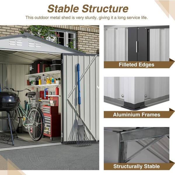 Unbranded - 8 ft. W x 6 ft. D White Outdoor Metal Storage Shed Garden Tools Room with Lockable Doors, Hooks and Vents (48 sq. ft.)