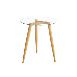 Van Beuren 21.75 in. x 19.75 in. Beech Glass Round Side Table with Modern Metal Taper Legs