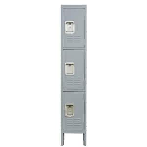 12 in. W x 65.9 in. H x 12 in. D Metal Storage Locker with hooks, Freestanding Cabinet with 3-Door in gray