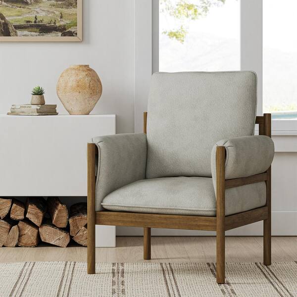 JAYDEN CREATION Bettina Natural Modern Upholstered Solid Wood Arm