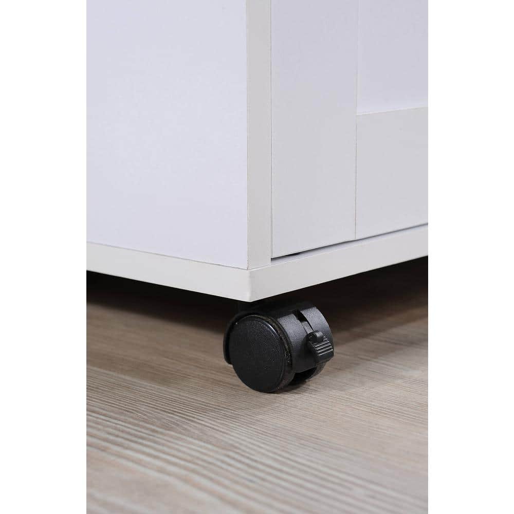 White Kitchen Island with Beech Top, Spice Rack, and Towel Rack