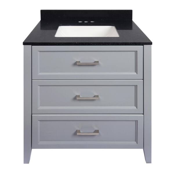 Amluxx Capri 31 in. W x 22 in. D Bath Vanity in Grey with Quartz Stone Vanity Top in Galaxy Black with White Basin