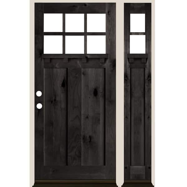 Krosswood Doors 50 in. x 80 in. Craftsman 6-Lite Right-Hand/Inswing Clear Glass Black Stain Hemlock Wood Prehung Front Door w/RSL and DS