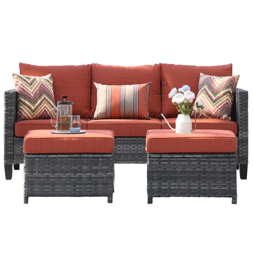 7-Person Gray Steel Frame Patio Sofa Set with Orange Cushions