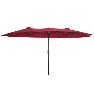 15 ft. x 9 ft. Large Outdoor Market Patio Umbrella with Metal Crank in Burgundy