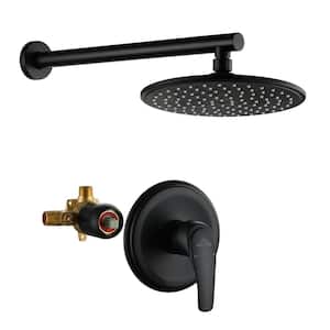 1-Spray Patterns with 3.4 GPM 9 in. Wall Mount Rain Fixed Shower Head with Single Lever Handle and Valve in Matte Black