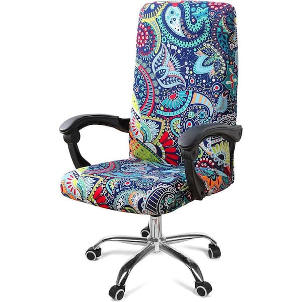 Afoxsos Smiry Stretch Office Chair Covers Blue Soft Fit Desk Chair Slipcovers Removable Chair Protector with Zipper