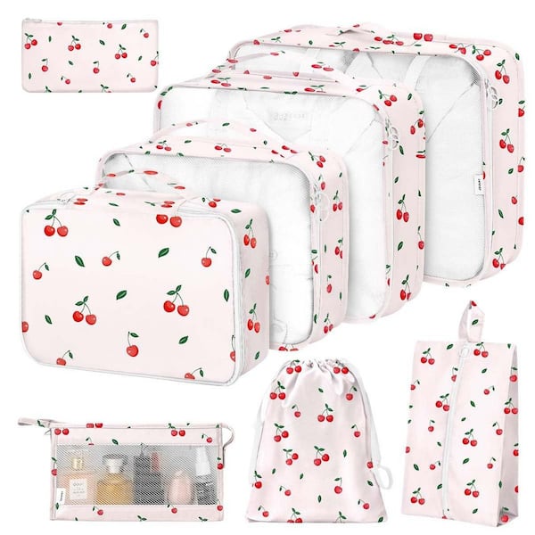8 Piece Packing Cubes, Lightweight Waterproof Luggage Organizers for Travel, Vacation and Outdoor Activities, in Pink