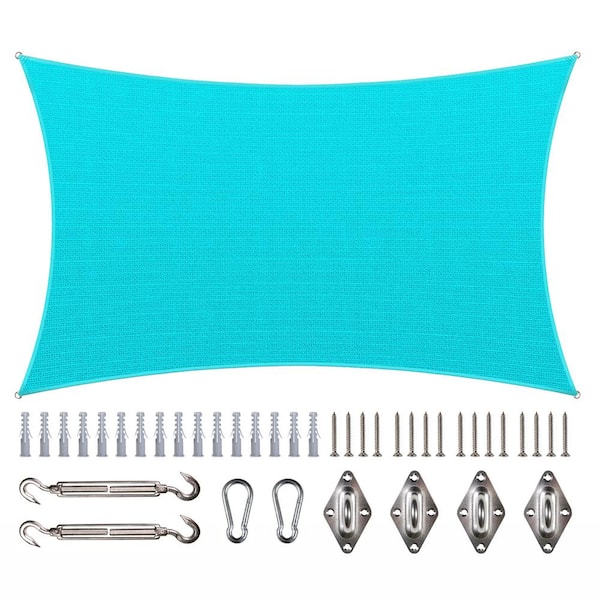 COLOURTREE 16 ft. x 8 ft. 190 GSM Turquoise Rectangle Sun Shade Sail with Rectangle Kit