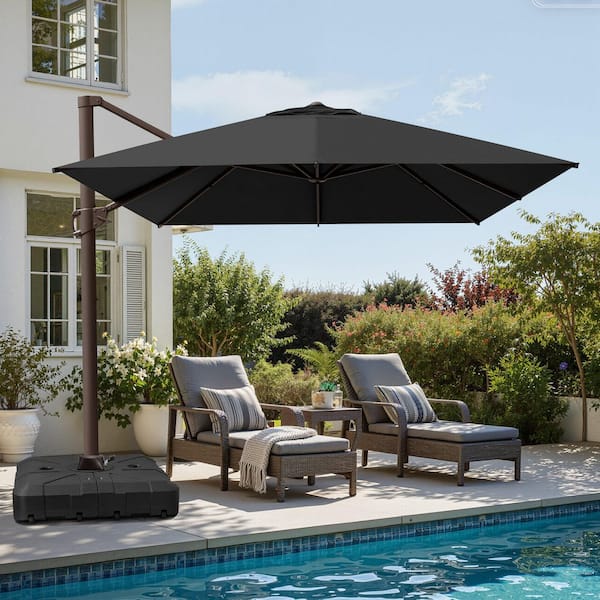 10 cantilever rectangular patio umbrella 10'x13' Designer Rectangle AKZ+ Starlux degree rotation by foot pedal Durable Treasure Garden 10x13 Cantilever Umbrella