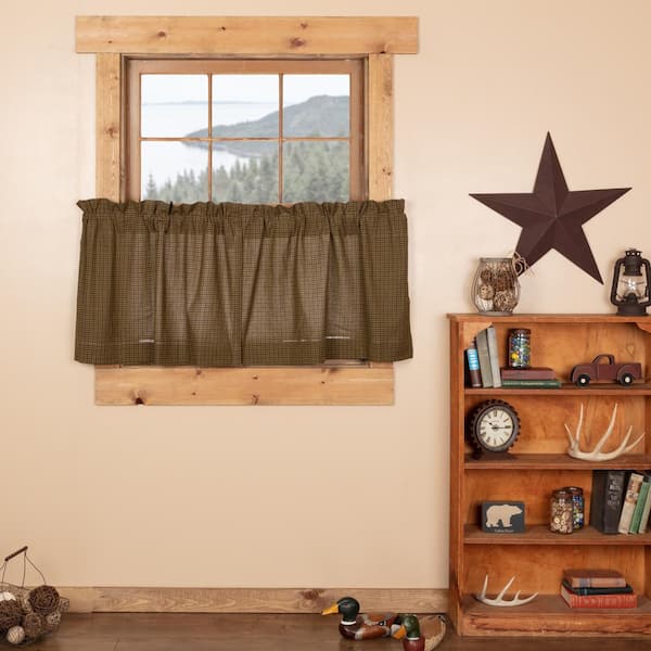 Tea Cabin Plaid 36 in. W x 24 in. L Light Filtering Tier Window Panel in Moss Green Navy Chartreuse Pair
