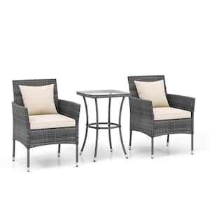 3-Piece Wicker Patio Conversation Set with White Cushion