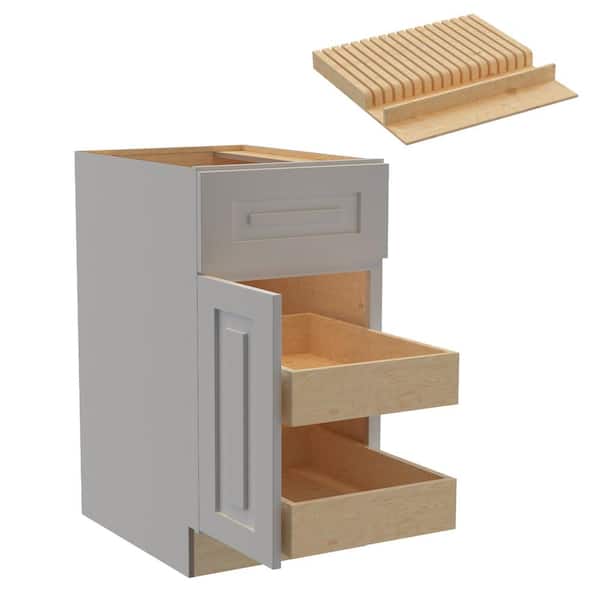 Home Decorators Collection Grayson 18 in. W x 24 in. D x 34.5 in. H Assembled Plywood Base Kitchen Cabinet in Pearl Gray with 2ROT Knife Block LH