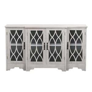58 in. W x 15.7 in. D x 32 in. H Antique White Glass Door Linen Cabinet with Black Handle and 3-Adjustable Shelves