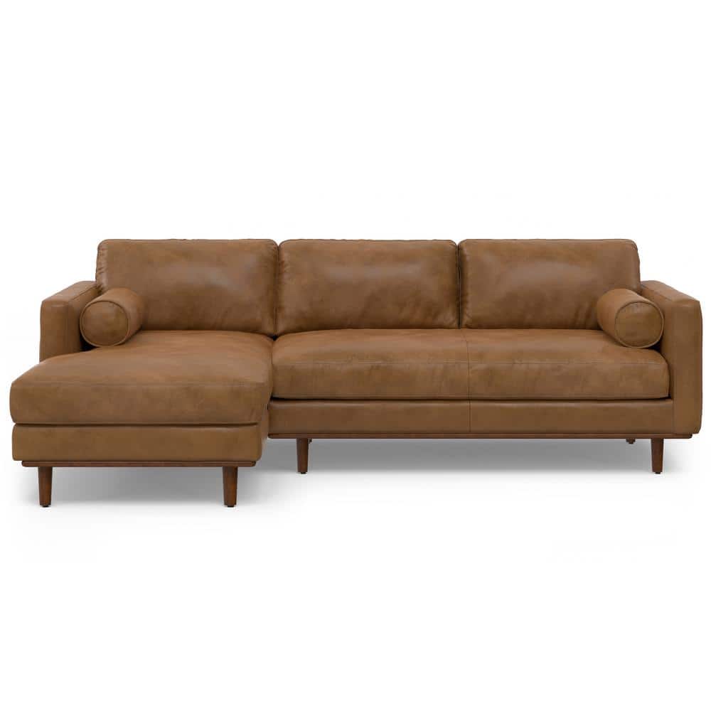 Caramel Brown Leather Left Sectional Sofa with Pillow-top Arm