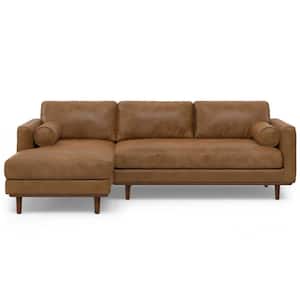 Morrison Mid Century 102 in. Straight Arm Genuine Leather Rectangle Left Sectional Sofa in Caramel Brown