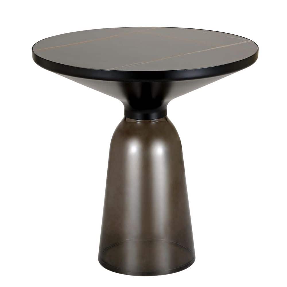 Modern Black and Grey Glass Round Side Table