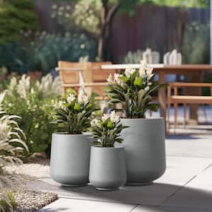 15.5 in. 12 in. 8.5 in. Dia Stone Finish Extra Large Tall Round Concrete Plant Pot/Planter Indoor and Outdoor Set of 3